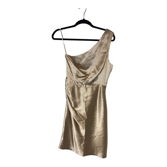 #155- J CREW Champaign silk one shoulder cocktail dress - Picture 5 of 10